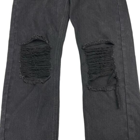 Princess Polly Holly Asymmetric Ripped Leg Black Denim Womens Size 0 - Picture 6 of 9